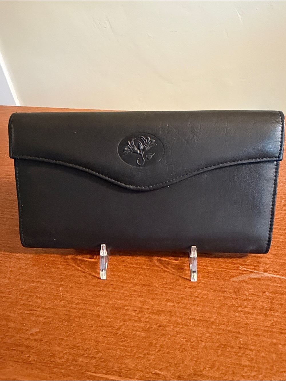Buxton Black Leather Fold-Over Wallet Clutch